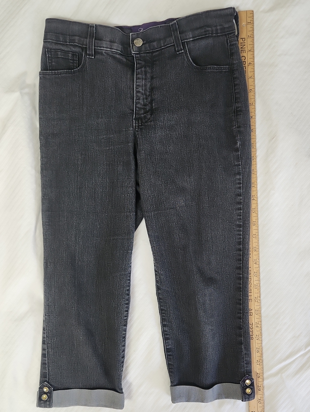 NYDJ Dark Charcoal Cropped Ankle Jeans with Button Tab Hem